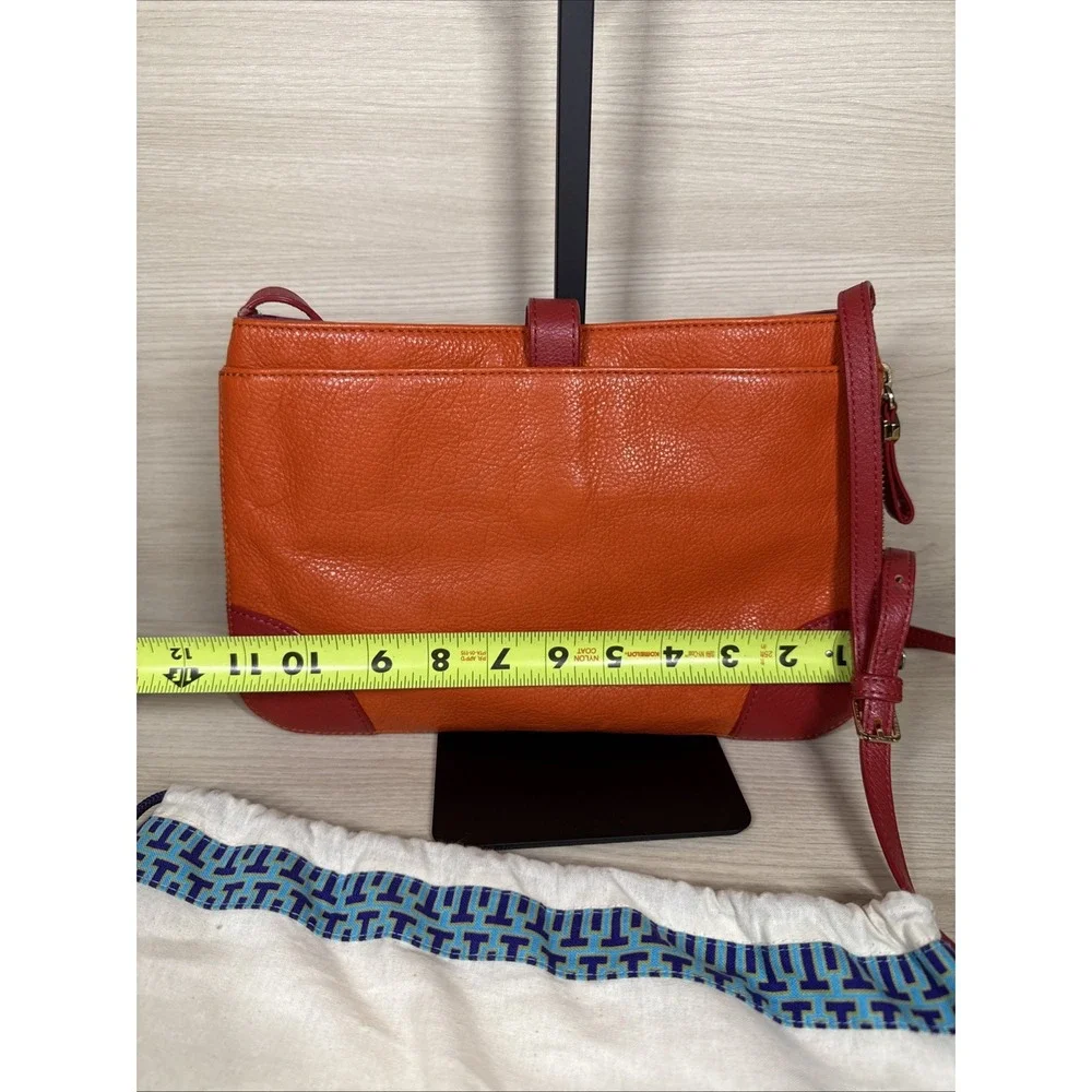 Tory Burch Pebbled Leather Crossbody‎ Bag Orange Red Leather Gold Expandable